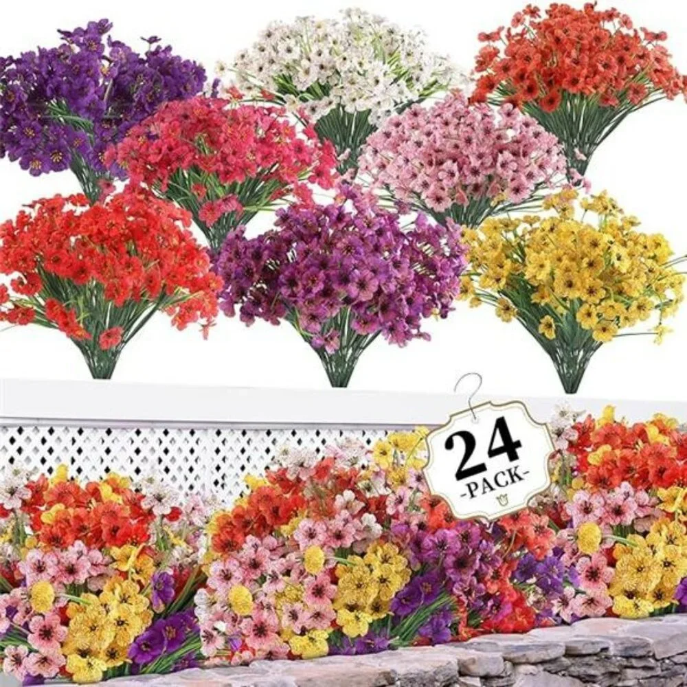 Artificial Flowers Outdoor Indoor UV Resistant Bulk Bundle Garden Porch Decor
